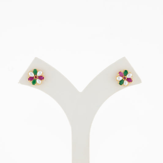 Stunning Red Green Multicolor Freshwater Pearl Stud Earrings