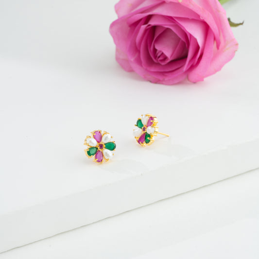 Stunning Red Green Multicolor Freshwater Pearl Stud Earrings