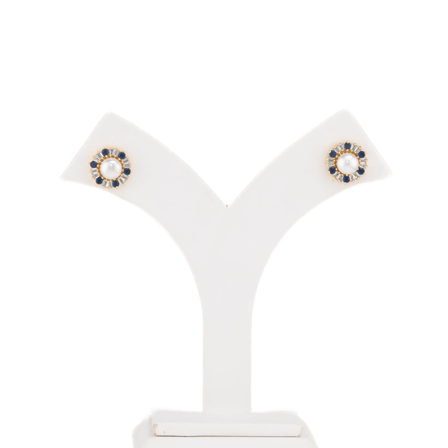 Exquisite Blue Stone Freshwater Pearl Studs Earrings