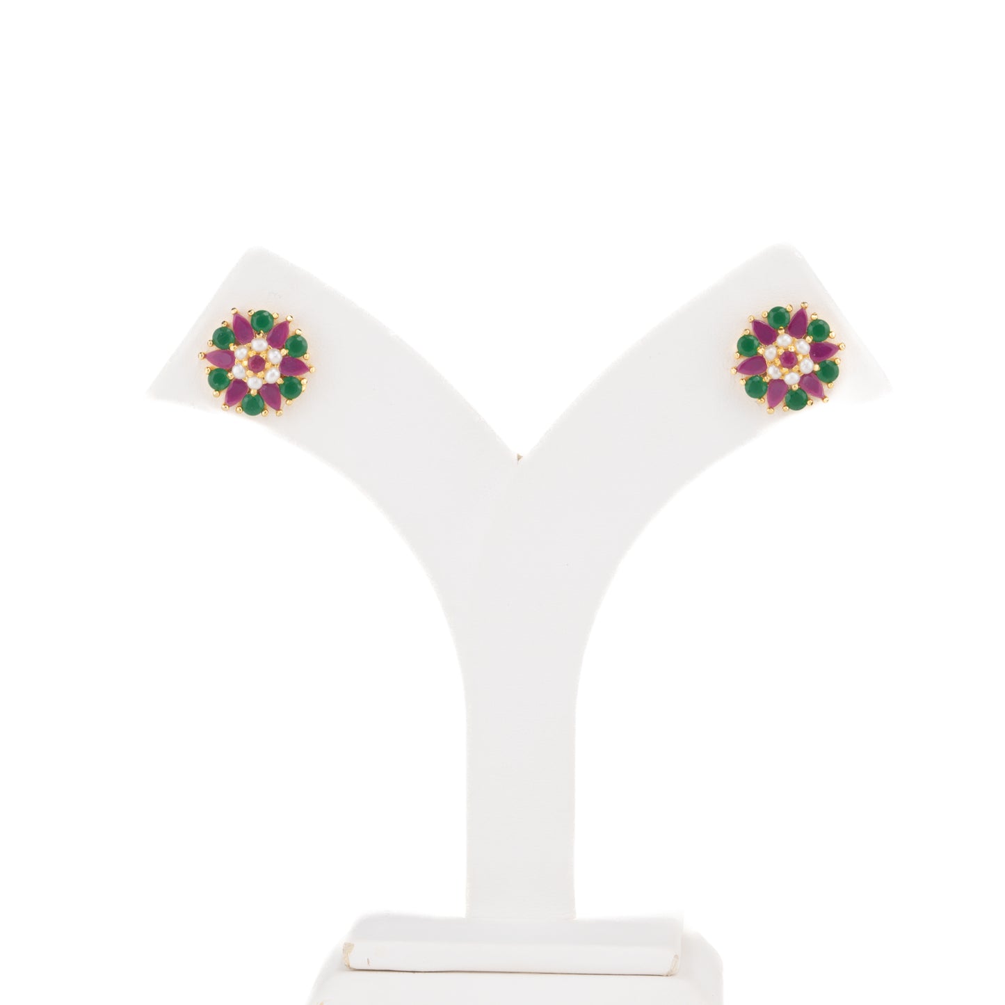 Graceful Red Green Multicolor Freshwater Pearl Studs Earrings