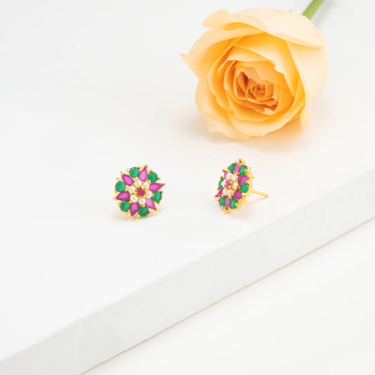 Graceful Red Green Multicolor Freshwater Pearl Studs Earrings