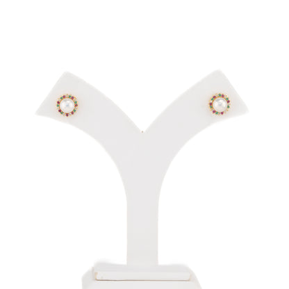 Modern Red Green Freshwater Pearl Studs Earrings