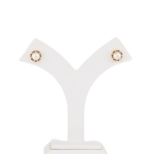 Modern Red Green Freshwater Pearl Studs Earrings