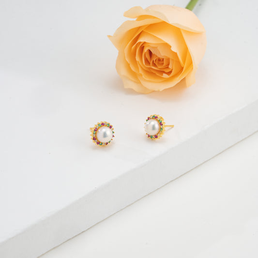 Modern Red Green Freshwater Pearl Studs Earrings