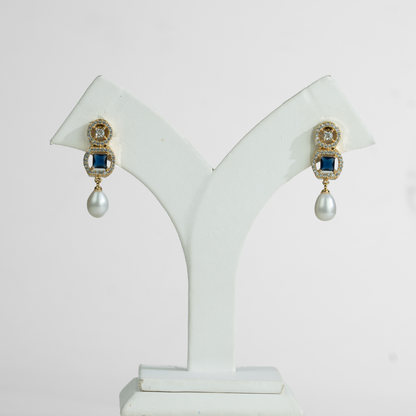 Enduring Blue Stone Drop Freshwater Pearl Stud Earrings