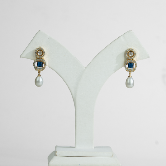 Enduring Blue Stone Drop Freshwater Pearl Stud Earrings