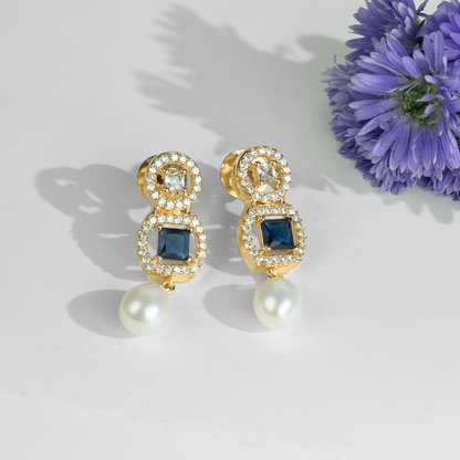 Enduring Blue Stone Drop Freshwater Pearl Stud Earrings