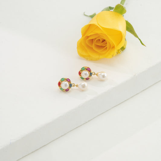 Precious Multicolor Drop Freshwater Pearl Stud Earrings
