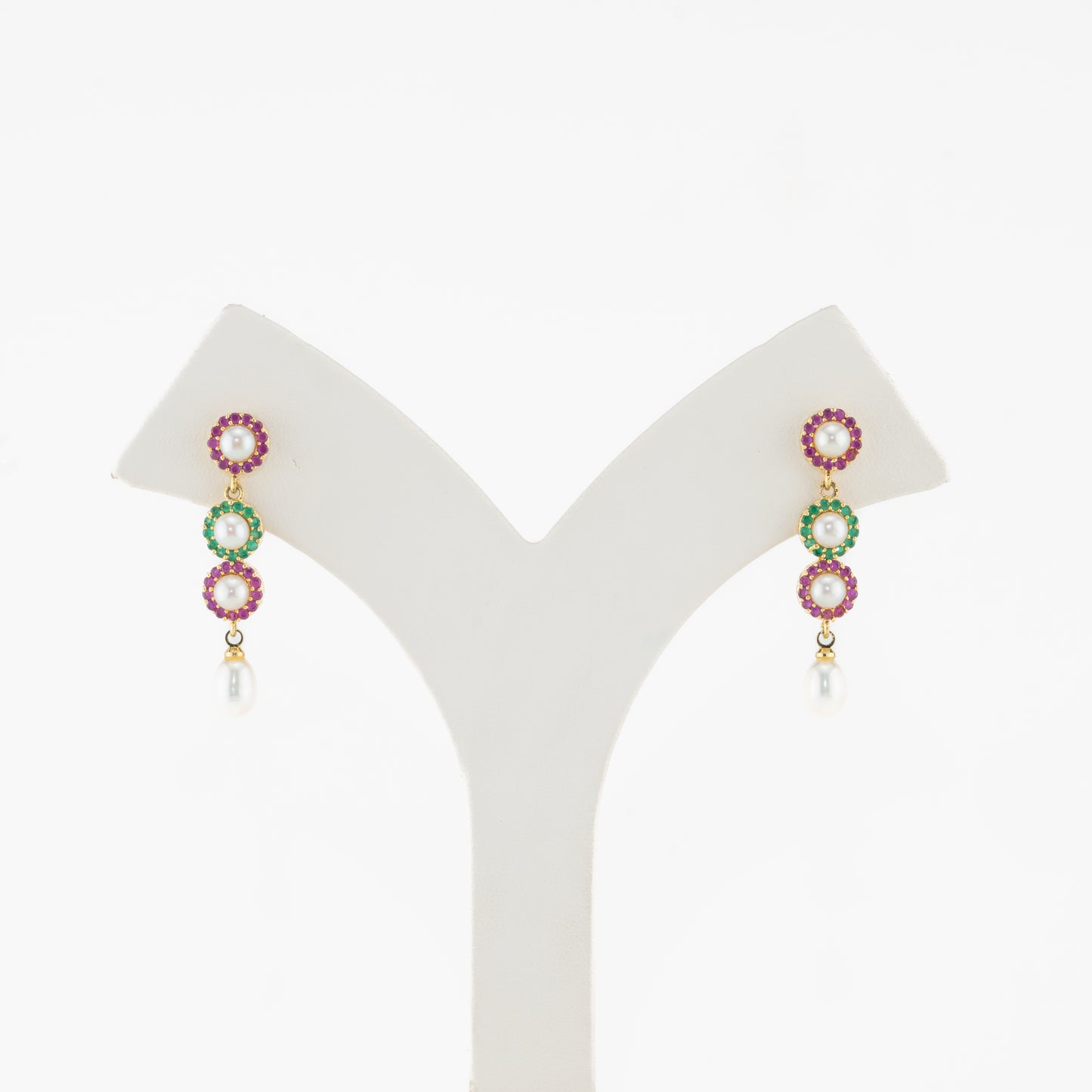 Radiant Red Green Freshwater Pearl Hanging Earrings