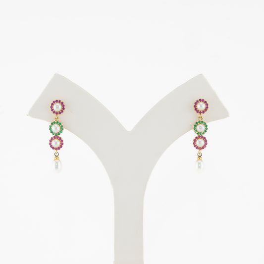 Radiant Red Green Freshwater Pearl Hanging Earrings