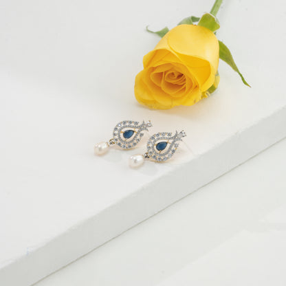 Gifted Red Stone Freshwater Pearl Stud Earrings