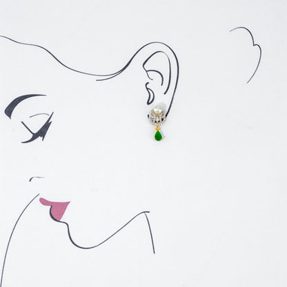 Opaque Red Stone Button White Freshwater Pearl Stud Earrings