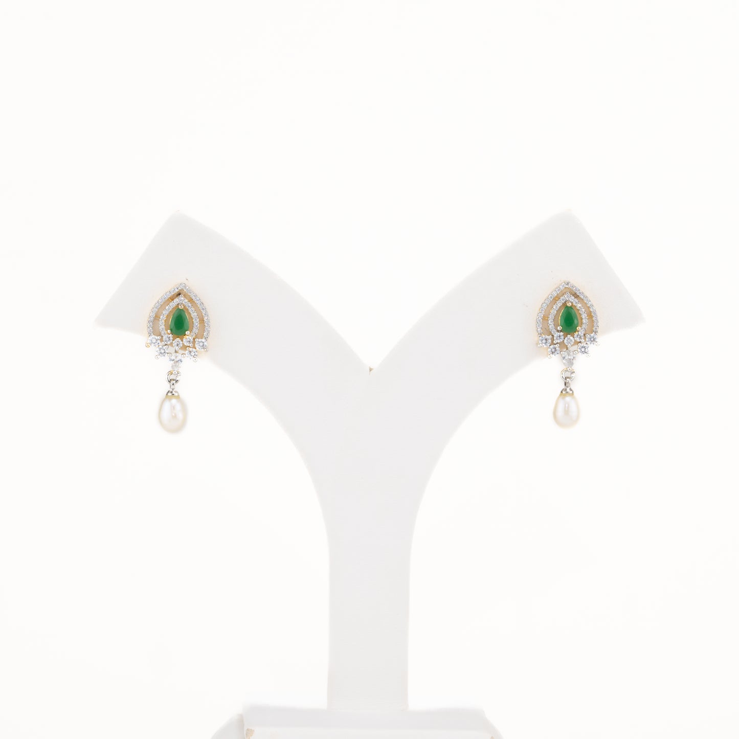 Brilliant Green Stone Freshwater Pearl Drop Hanging Studs Earrings