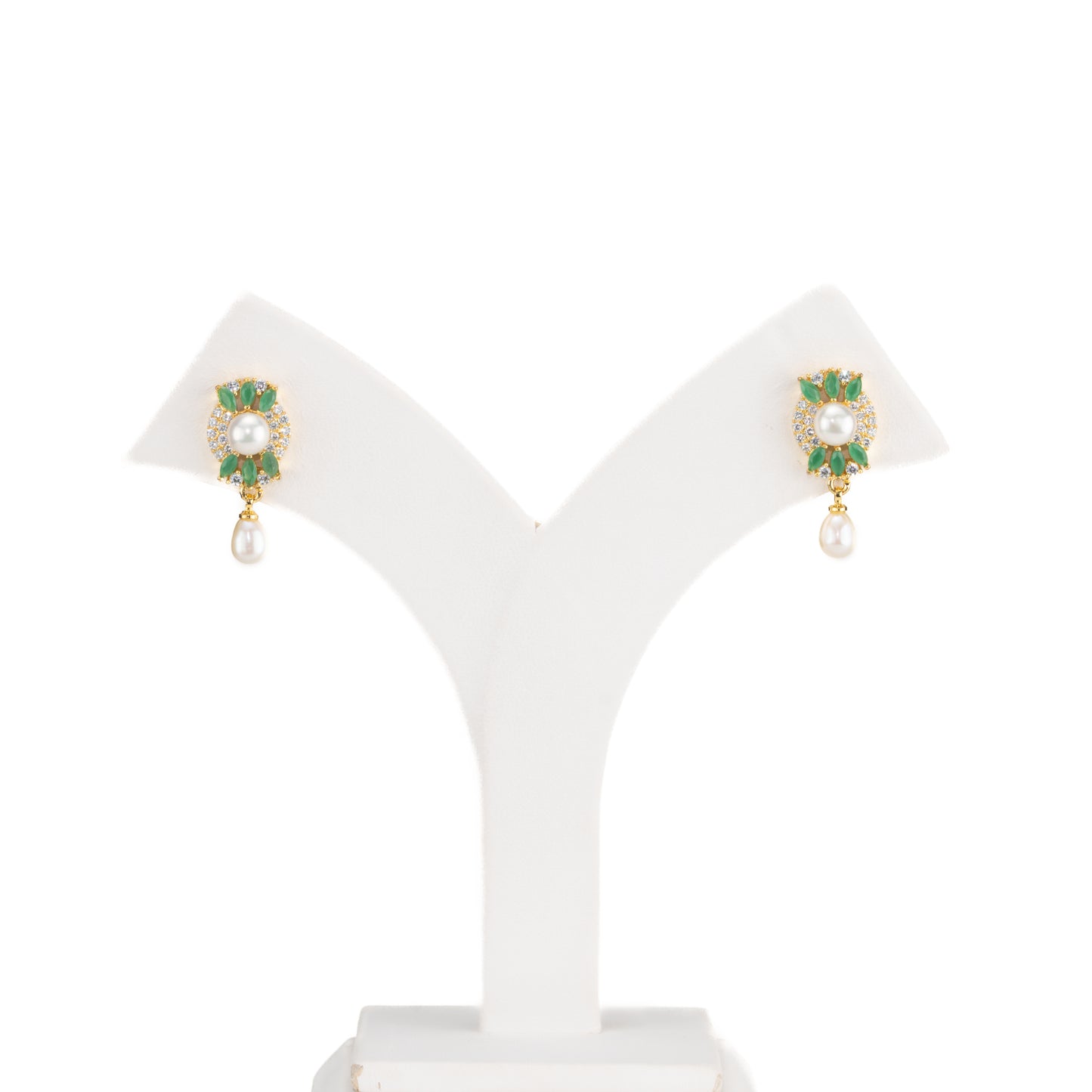 Twinkling Green Mix Hanging Freshwater Pearl Studs Earrings