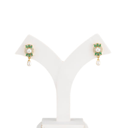 Twinkling Green Mix Hanging Freshwater Pearl Studs Earrings