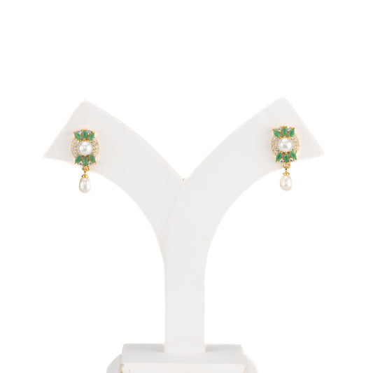 Twinkling Green Mix Hanging Freshwater Pearl Studs Earrings