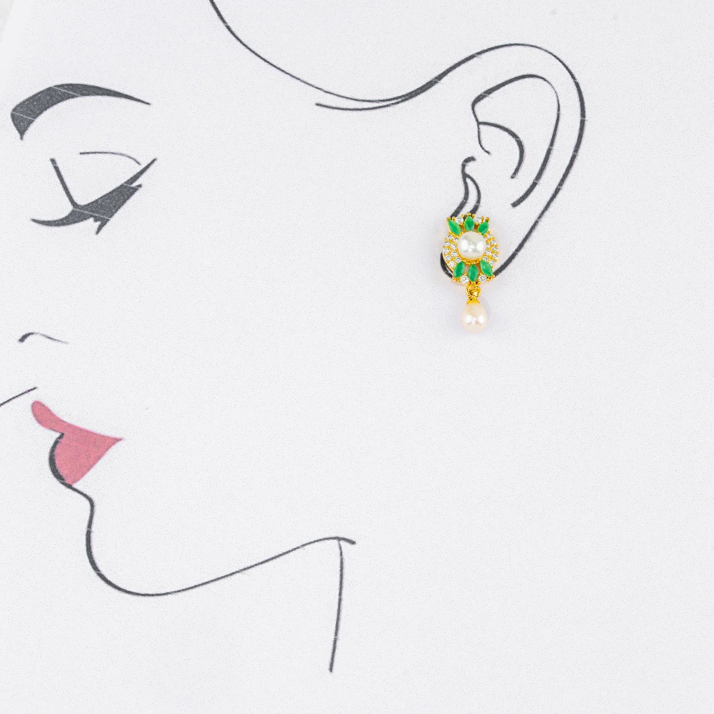 Twinkling Green Mix Hanging Freshwater Pearl Studs Earrings