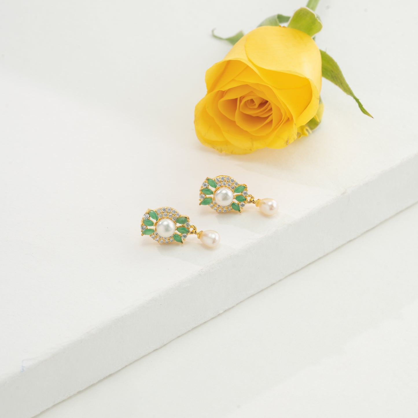 Twinkling Green Mix Hanging Freshwater Pearl Studs Earrings