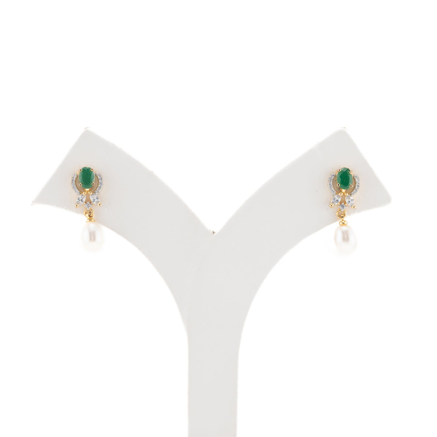 Premium Green Stone Freshwater Pearl Drop Earrings