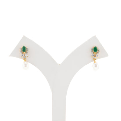 Premium Green Stone Freshwater Pearl Drop Earrings