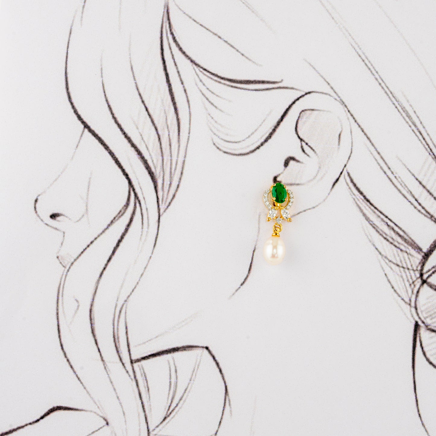Premium Green Stone Freshwater Pearl Drop Earrings