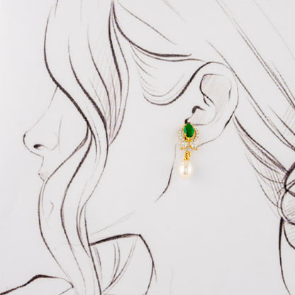 Premium Green Stone Freshwater Pearl Drop Earrings