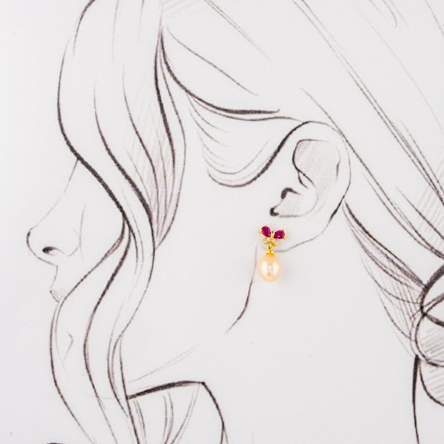 Adorn Red Stone Pink Freshwater Pearl Stud Earrings