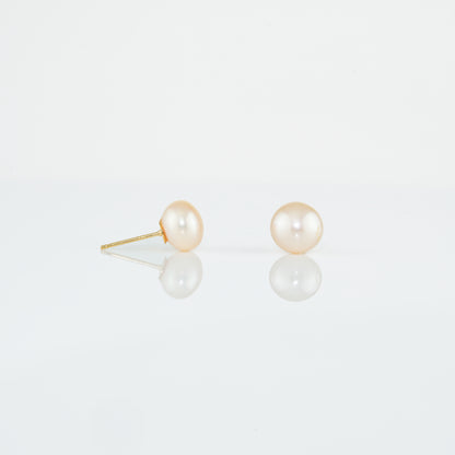 Pink Button Freshwater Pearl Stud Earrings