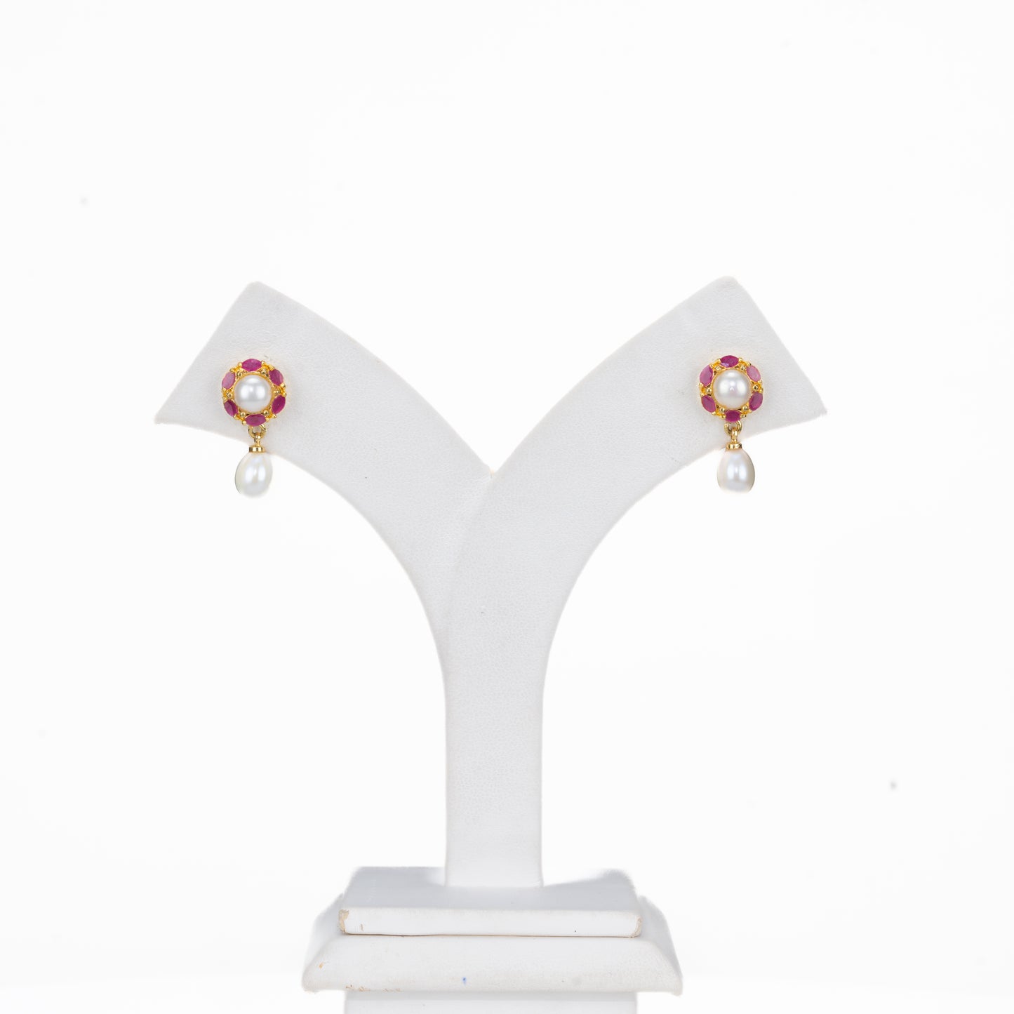 Adorable Red Stone Freshwater Pearl Stud Earrings