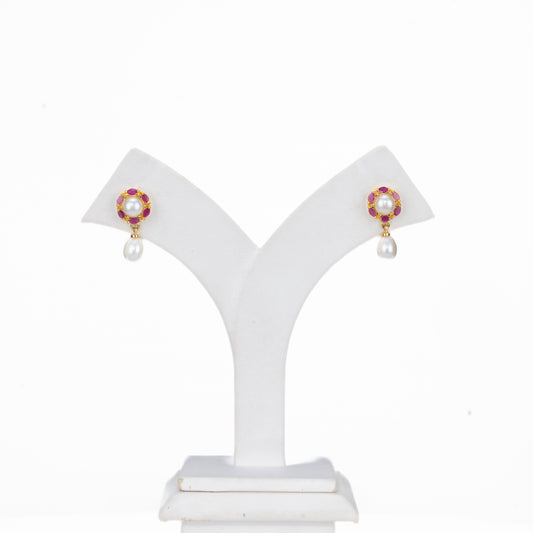 Adorable Red Stone Freshwater Pearl Stud Earrings