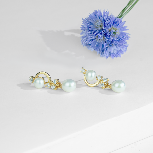 Classic White Drop Freshwater Pearl Hanging Studs Earrings
