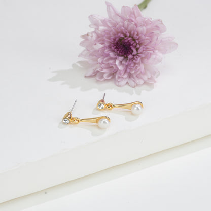 Sparkly White Freshwater Pearl Stud Hanging Earrings