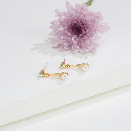 Sparkly White Freshwater Pearl Stud Hanging Earrings