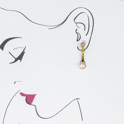 Sparkly White Freshwater Pearl Stud Hanging Earrings