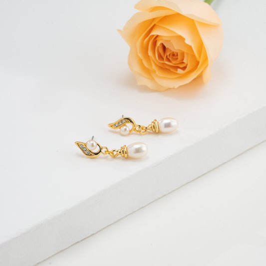 Sparkling White Mix Freshwater Pearl Hanging Studs Earrings