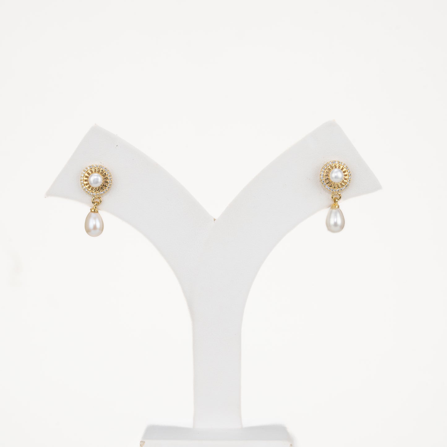 Glitzy White Stone Drop Freshwater Pearl Stud Earring