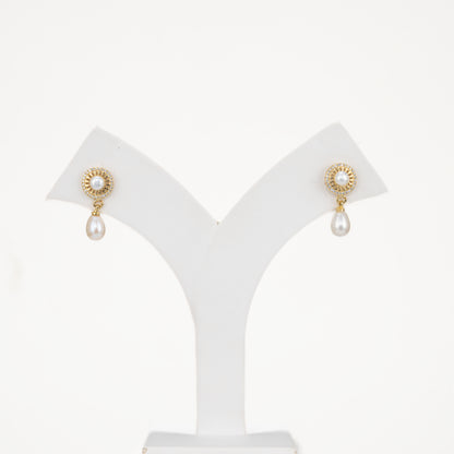 Glitzy White Stone Drop Freshwater Pearl Stud Earring