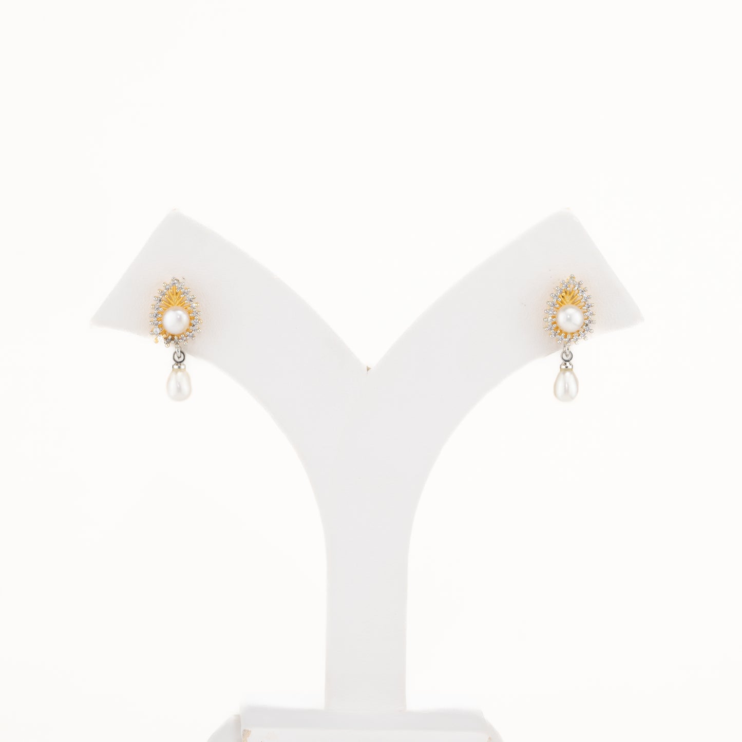 Glitzy White Stone Drop Freshwater Pearl Stud Earring
