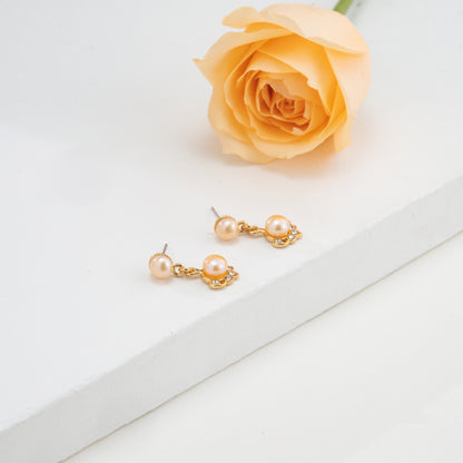 Exquisite Pink Freshwater Pearl Hanging Studs Earrings