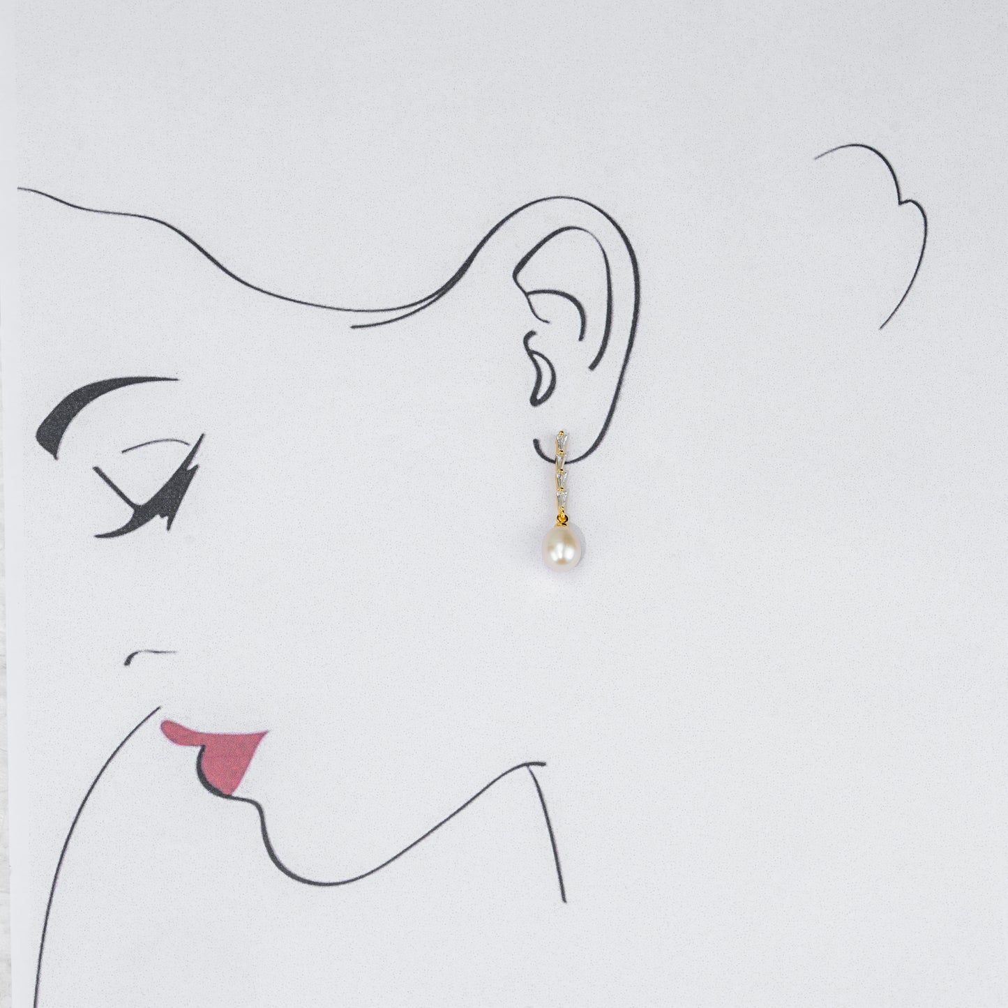 Shimmering White Stone Hanging Freshwater Pearl Studs Earrings