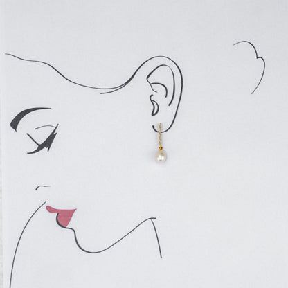 Shimmering White Stone Hanging Freshwater Pearl Studs Earrings