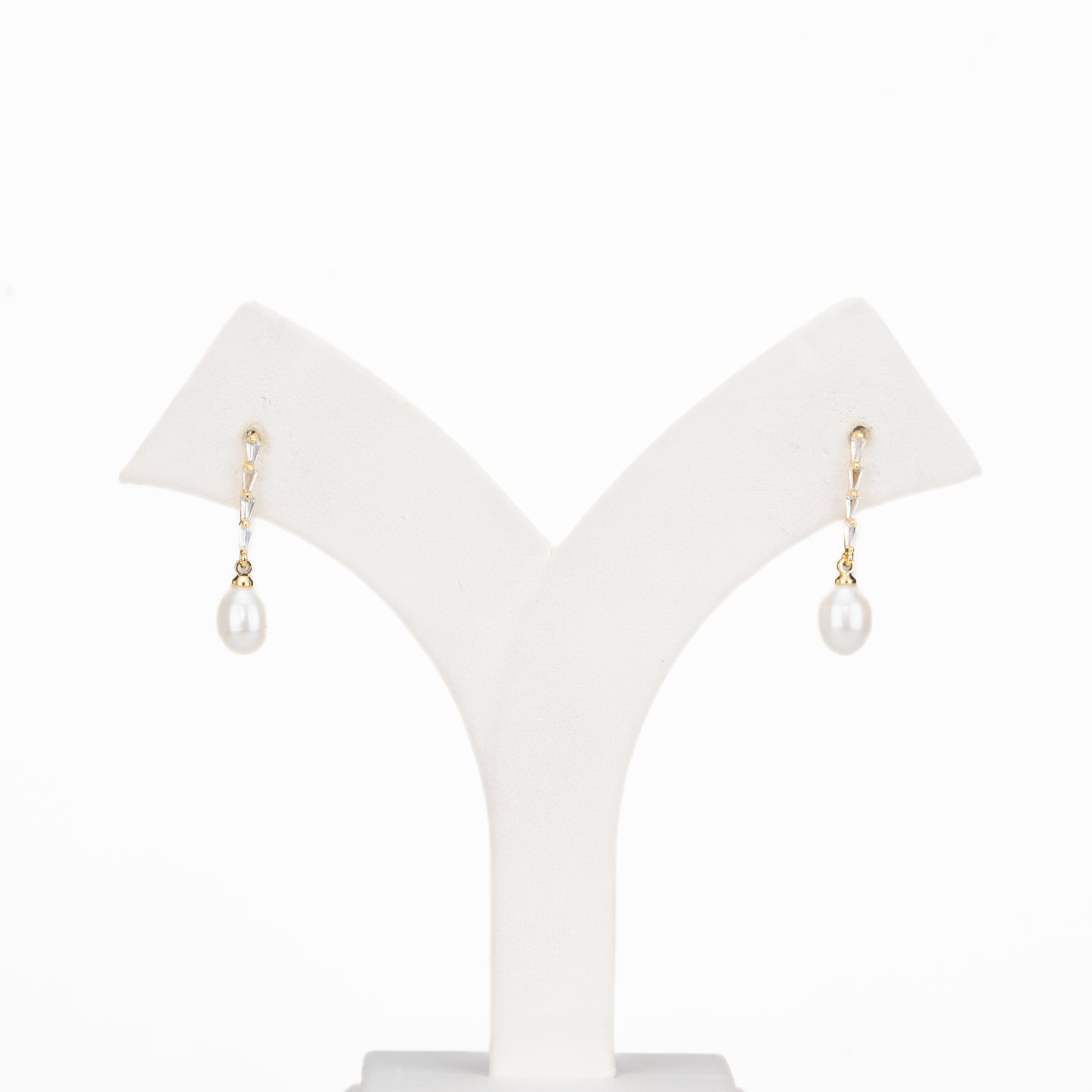 Shimmering White Stone Hanging Freshwater Pearl Studs Earrings