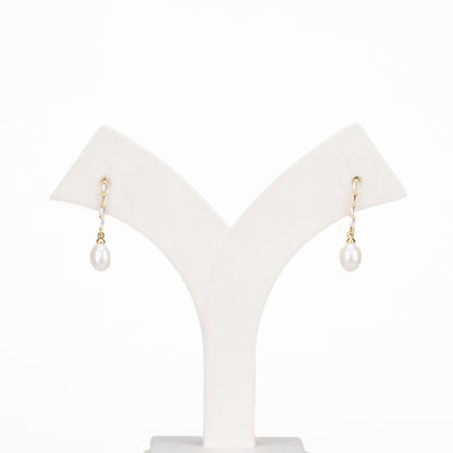 Shimmering White Stone Hanging Freshwater Pearl Studs Earrings