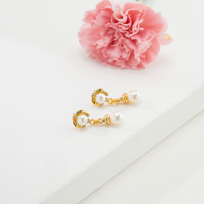 Exquisite White Drop Freshwater Pearl Stud Earrings