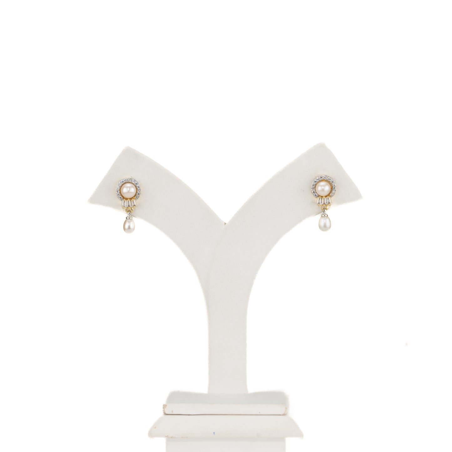 Designer White Stone Freshwater Pearl Hanging Earring