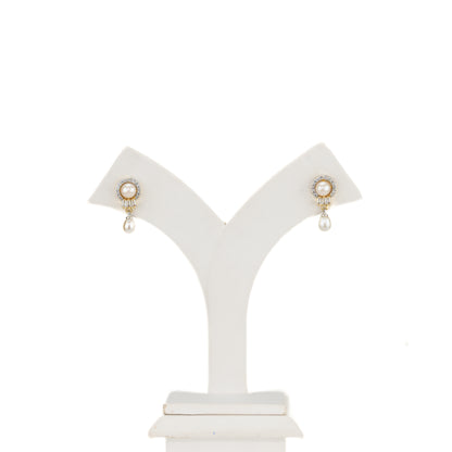 Designer White Stone Freshwater Pearl Hanging Earring