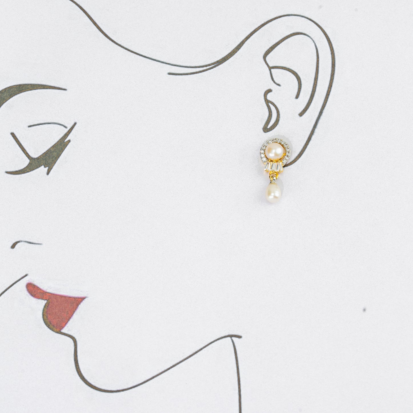 Designer White Stone Freshwater Pearl Hanging Earring