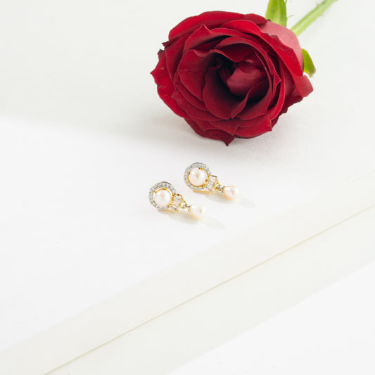 Designer White Stone Freshwater Pearl Hanging Earring