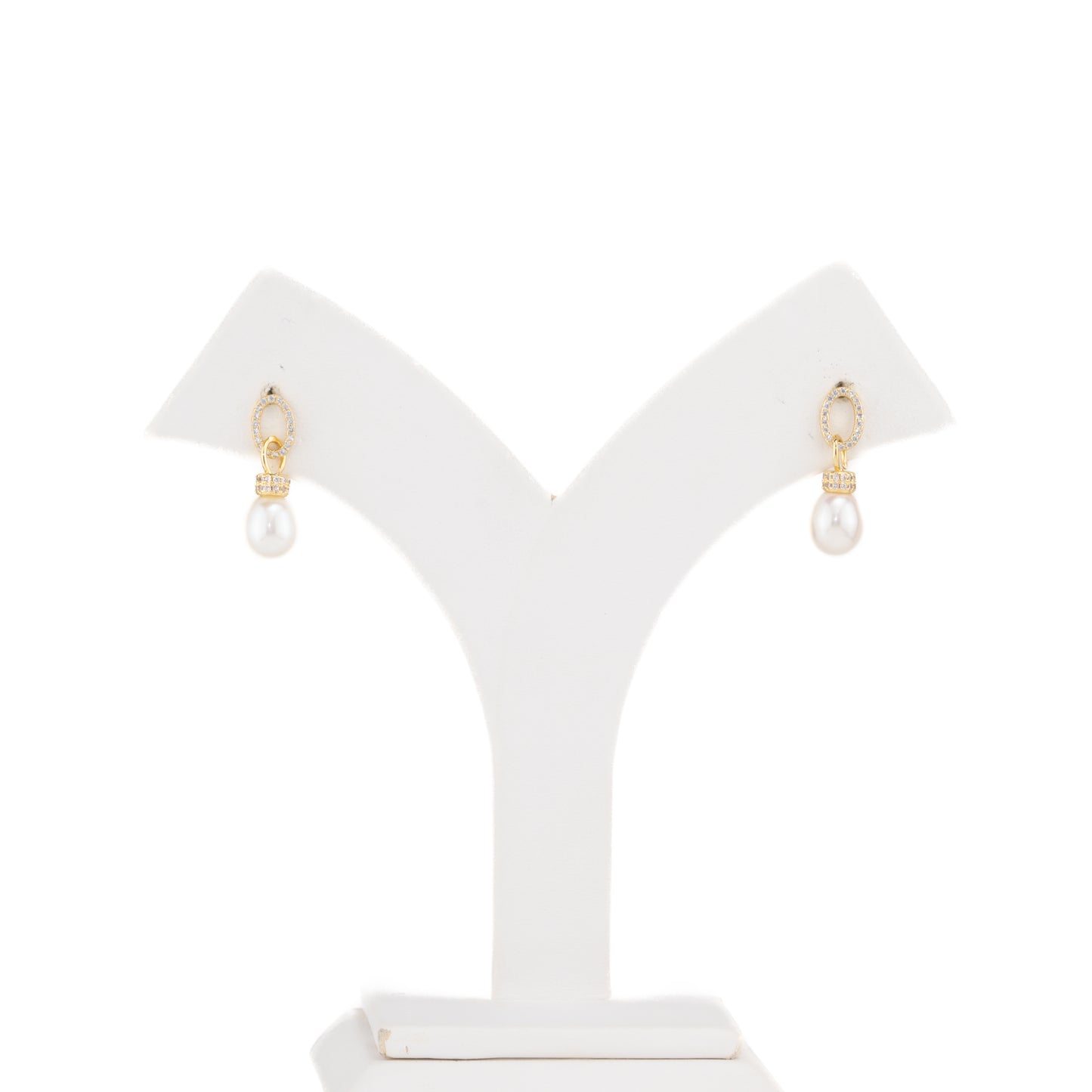 Classic White Drop Freshwater Pearl Hanging Studs Earrings