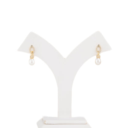 Classic White Drop Freshwater Pearl Hanging Studs Earrings